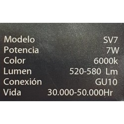 BOMBILLA dicroica LED 7W, GU10 580LM LUZ FRIA,6000ºK