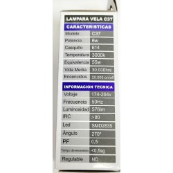 BOMBILLA VELA LED 6W CASQUILLO  E14 4500K NEUTRA