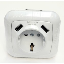 BASE ENCHUFE  EMPOTRAR CON 2 USB DOBLE ELECTRO DH BLANCO