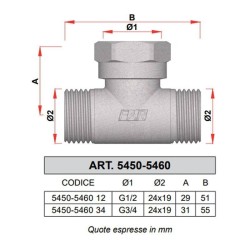 Racor en T Far 1/2" F con 2 conos simples cromada 5460 12