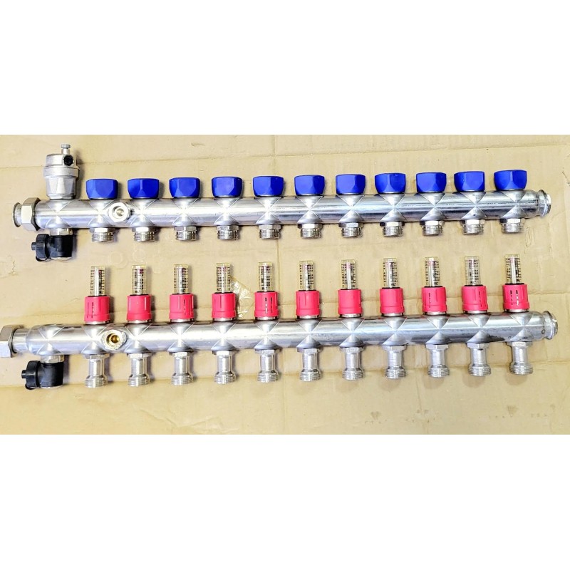 Colector  para suelo radiante chemidro 11 salidas INOX CON CAUDALIMETRO