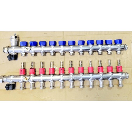 Colector  para suelo radiante chemidro 11 salidas INOX CON CAUDALIMETRO