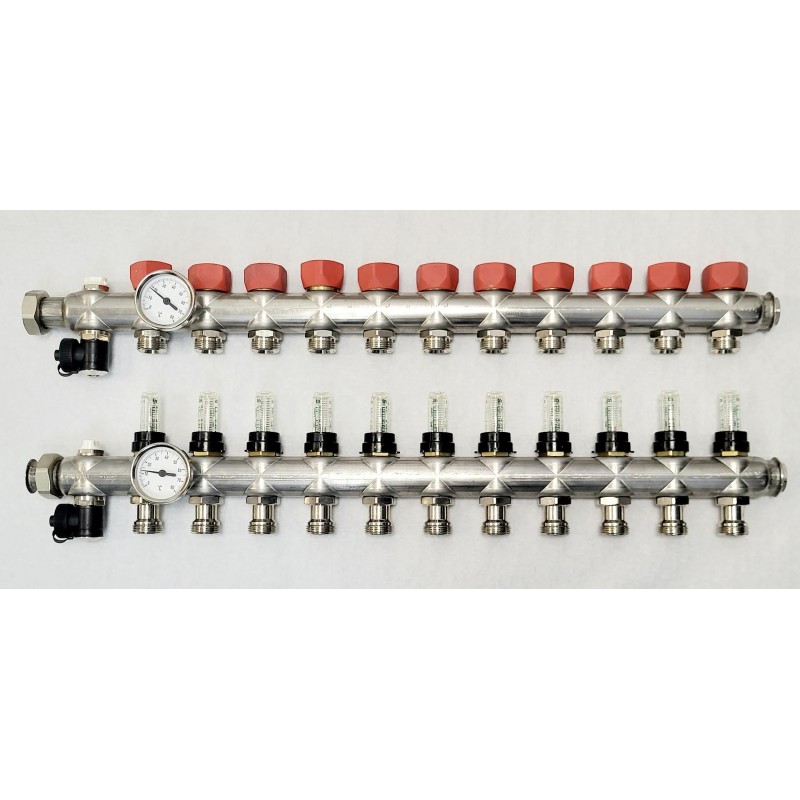 Colector  para suelo radiante chemidro 11 salidas INOX CON CAUDALIMETRO