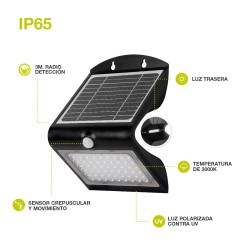 APLIQUE SOLAR CON SENSOR DE MOVIMIENTO Y CREPUSCULAR 4W NEGRO 6000º