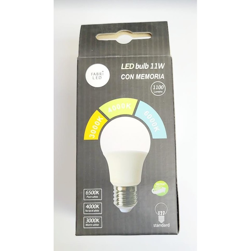 BOMBILLA ESFERICA LED ROSCA E-27   230v. 11w,3000ºK-4000ºK-6000ºK,CON MEMORIA,1100LM,