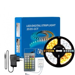 KIT TIRA DE LED FLEXIBLE IP20 12V,CCT 3000ºK A 6000K CON FUENTE ALIMENTACION 12V. ROLLO 5MTS