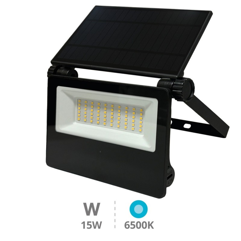 Proyector SOLAR LED 15W 6500K IP65 CON SENSOR COLOR NEGRO