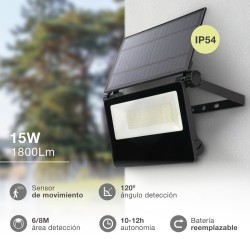 Proyector SOLAR LED 15W 6500K IP65 CON SENSOR COLOR NEGRO